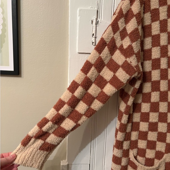 Blakely Oversized Fuzzy Soft Longline Checker Knit Cardigan | size petite small - Picture 2 of 8
